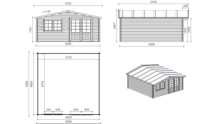 Casetta da giardino in legno - 25m2 - 5x5m - 34mm - colore: naturale