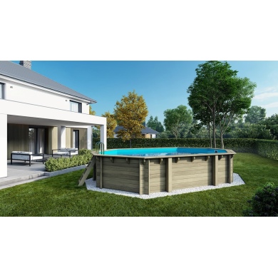 Piscina Sao Paulo 6.57 x 4.07 - H.1.2 m, azzurro chiaro, con supporti fissati al calcestruzzo