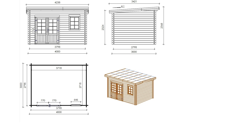 Casetta da giardino in legno - 12m2 - 4x3m - impregnata - 40mm - colore: verde