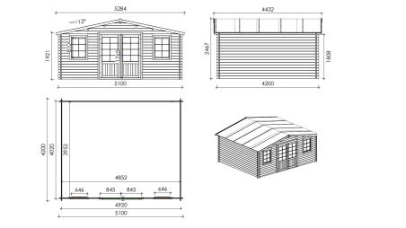 Casetta da giardino in legno - 21.42m2 - 5.1x4.2m - 34mm - colore: naturale