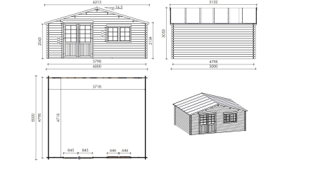 Casetta da giardino in legno - 30m2 - 6x5m - 40mm - colore: naturale