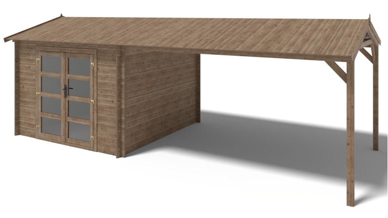 Casetta da giardino in legno – 3x3 m con estensione 4x2.76 m - 20 m²