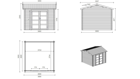 Casetta da giardino in legno – 3x3 m con estensione 3x2.76 m - 20 m²