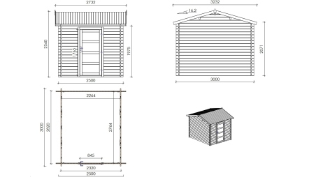 Casetta da giardino in legno – 2.5x3 m con estensione 4x2.76 m - 18.56 m²
