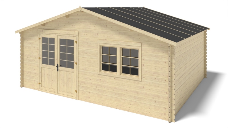 Casetta da giardino in legno con veranda e tettoia - 42m2 - 6x5m - 40mm - colore: naturale