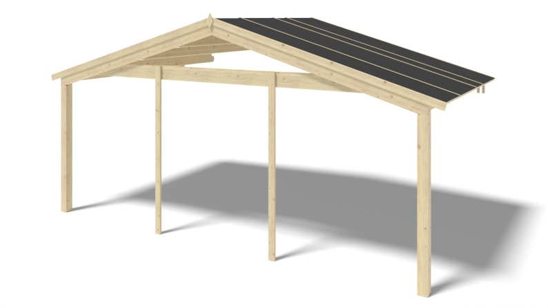 Casetta da giardino in legno con veranda e tettoia - 48m2 - 6x5m - 40mm - colore: naturale