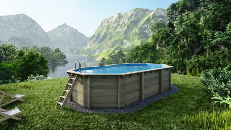 Piscina in legno Nemo 7.3x3.97 - H.1.45 m fissate su calcestruzzo esistente