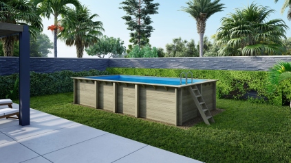 Piscina in legno Aqua 7x3.75 - H.1.45 m su telaio senza cementazione