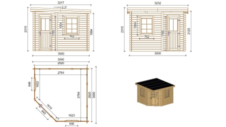 Casetta da giardino in legno - 8m2 - 3x3m - impregnata - 28mm - colore: marrone
