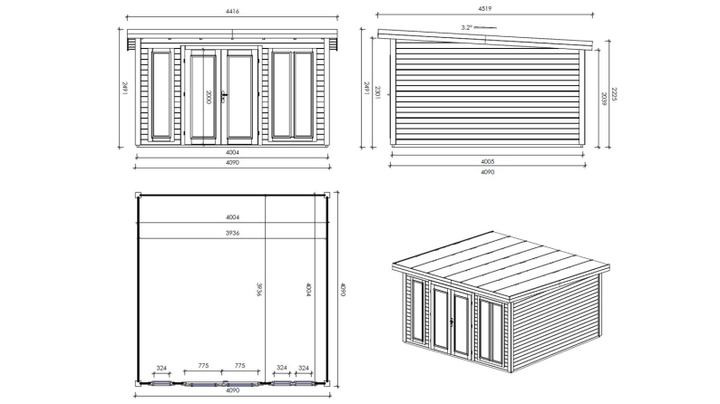 Casetta da giardino in legno Kira 4,04x4,09 m - 12 m2 - 34 mm
