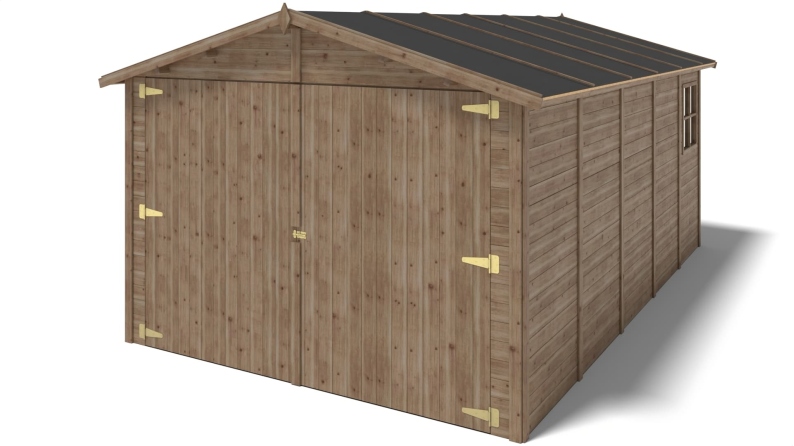 Garage in legno - 14.94m2 - 3.05x4.93m - 18mm - colore: marrone - impregnata