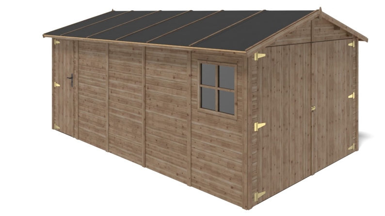Garage in legno - 14.94m2 - 3.05x4.93m - 18mm - colore: marrone - impregnata