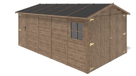 Garage in legno - 14.94m2 - 3.05x4.93m - 18mm - colore: marrone - impregnata