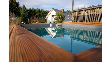 Piscina in legno Aqua 8.5x4.35 - H.1.45 m con profilo da cementare