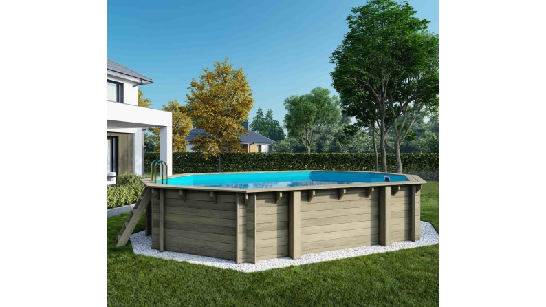 Piscina Sao Paulo 6.57 x 4.07 - H.1.2 m, azzurro chiaro, Su telaio - senza cementazione