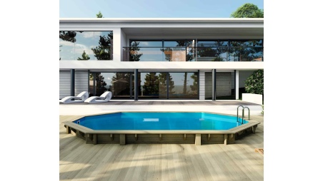 Piscina Sao Paulo 6.57 x 4.07 - H.1.2 m, azzurro chiaro, Su telaio - senza cementazione