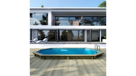 Piscina NEMO 5.79 x 3.49 - H.1.45 m, azzurro chiaro, con supporti fissati al calcestruzzo