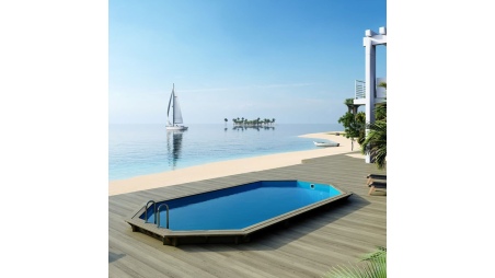 Piscina NEMO 7.3 x 3.97 - H.1.45 m, azzurro chiaro, con supporti fissati al calcestruzzo