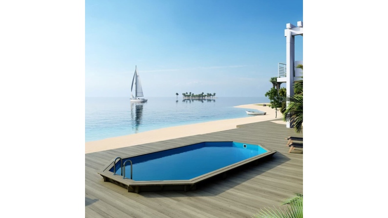 Piscina NEMO 7.3 x 3.97 - H.1.45 m, azzurro chiaro, Su telaio - senza cementazione