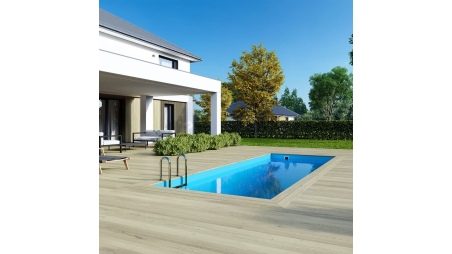 Piscina AQUA 6.1 x 2.85 - H.1.31 m, azzurro chiaro, con supporti fissati al calcestruzzo