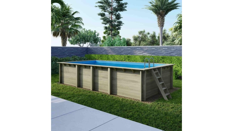 Piscina AQUA 7 x 3.75 - H.1.45 m, azzurro chiaro, con supporti fissati al calcestruzzo