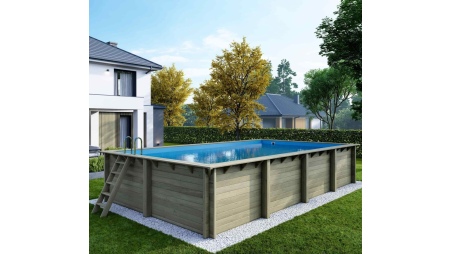 Piscina AQUA 8.5 x 4.35 - H.1.45 m, azzurro chiaro, con supporti fissati al calcestruzzo