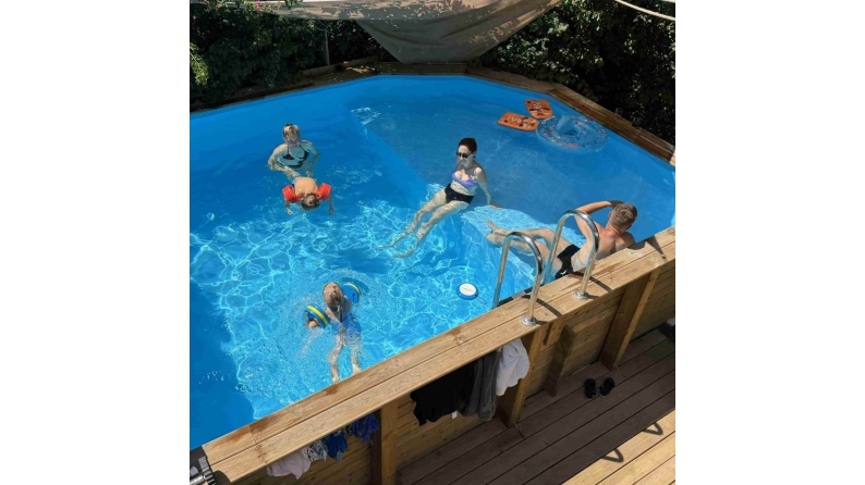 Piscina NEMO 4.3 x 3 – H.1.18 m con spiaggia, azzurro chiaro, Su telaio - senza cementazione