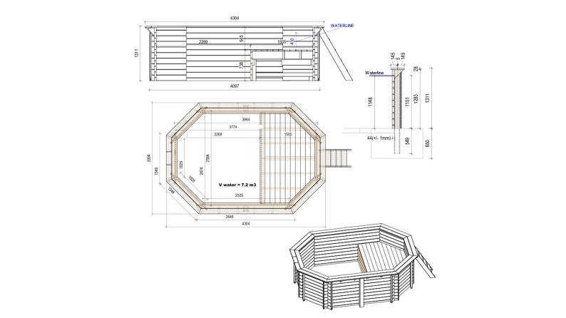 Piscina NEMO 4.3 x 3 – H.1.31 m con spiaggia, grigio, con supporti da cementare