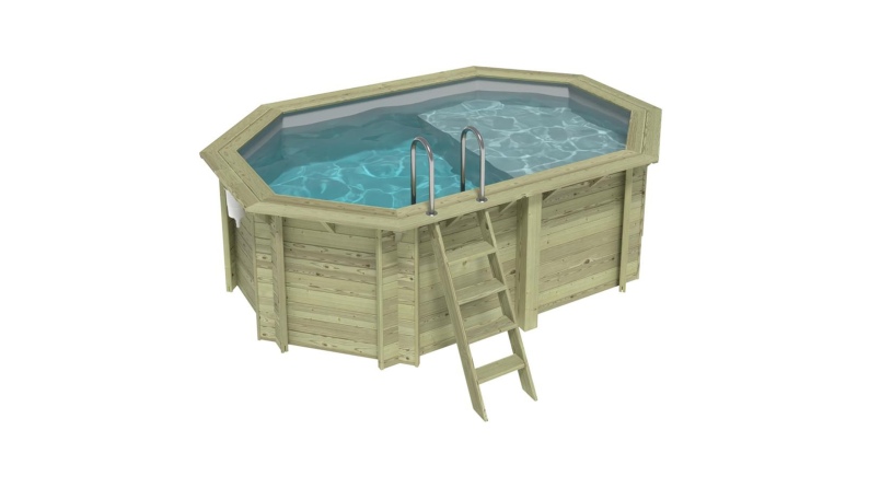 Piscina NEMO 4.3 x 3 – H.1.31 m con spiaggia, grigio, con supporti fissati al calcestruzzo
