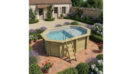 Piscina NEMO 4.3 x 3 – H.1.31 m con spiaggia, grigio, con supporti fissati al calcestruzzo