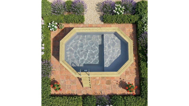 Piscina NEMO 4.3 x 3 – H.1.31 m con spiaggia, grigio, Su telaio - senza cementazione