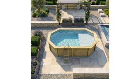 Piscina NEMO 5.79 x 3.49 – H.1.45 m con spiaggia, grigio, con supporti fissati al calcestruzzo