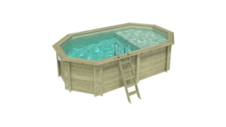 Piscina NEMO 5.79 x 3.49 – H.1.45 m con spiaggia, sabbia, con supporti fissati al calcestruzzo