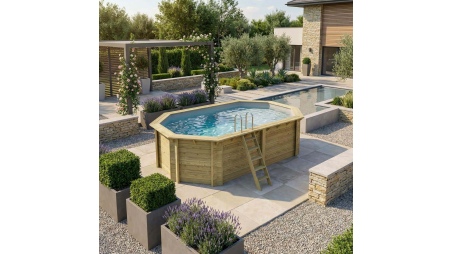 Piscina NEMO 5.79 x 3.49 – H.1.45 m con spiaggia, grigio, Su telaio - senza cementazione