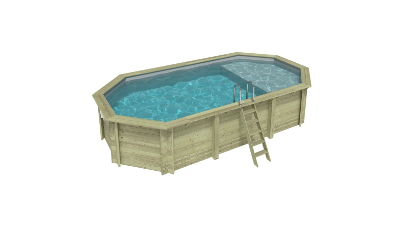Piscina NEMO 7.3 x 3.97 – H.1.45 m con spiaggia, grigio, con supporti fissati al calcestruzzo