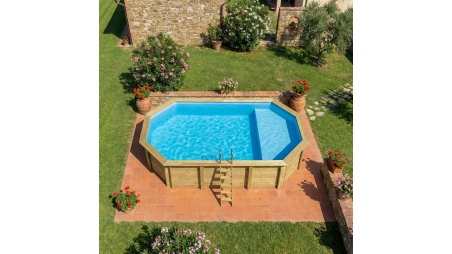 Piscina NEMO 7.3 x 3.97 – H.1.45 m con spiaggia, azzurro chiaro, Su telaio - senza cementazione