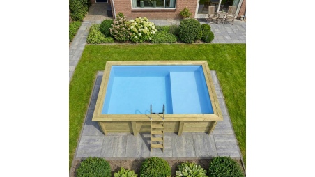 Piscina AQUA 4.65 x 2.85 – H.1.24 m con spiaggia, azzurro chiaro, Su telaio - senza cementazione