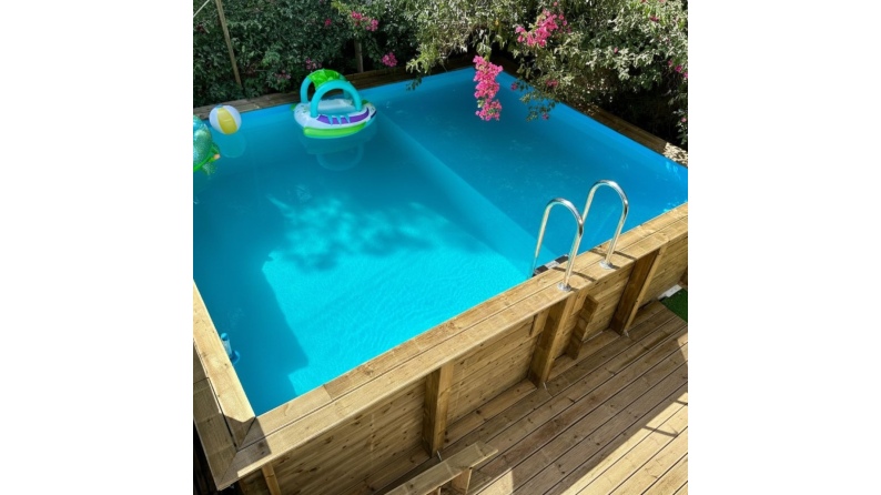 Piscina AQUA 4.65 x 2.85 – H.1.24 m con spiaggia, azzurro chiaro, Su telaio - senza cementazione