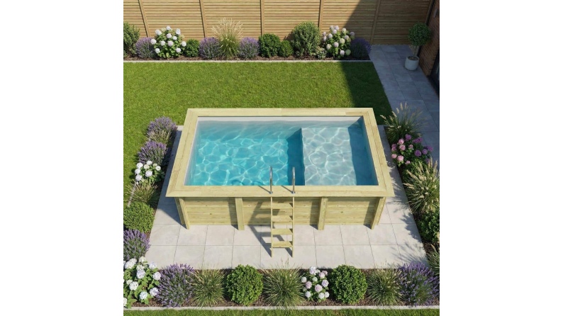 Piscina AQUA 4.65 x 2.85 – H.1.24 m con spiaggia, grigio, Su telaio - senza cementazione