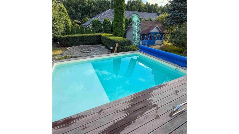 Piscina AQUA 4.65 x 2.85 – H.1.24 m con spiaggia, grigio, Su telaio - senza cementazione