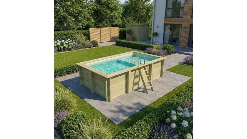 Piscina AQUA 4.65 x 2.85 – H.1.24 m con spiaggia, sabbia, Su telaio - senza cementazione