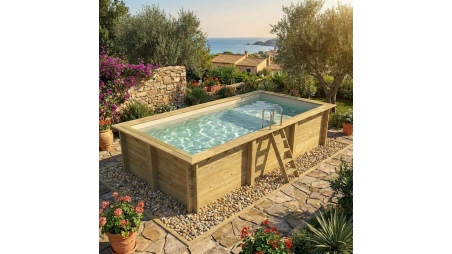 Piscina AQUA 6.1 x 2.85 – H.1.31 m con spiaggia, sabbia, con supporti da cementare
