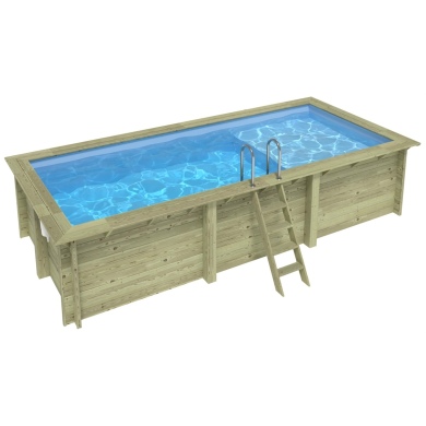 Piscina AQUA 6.1 x 2.85 – H.1.31 m con spiaggia, azzurro chiaro, con supporti fissati al calcestruzzo