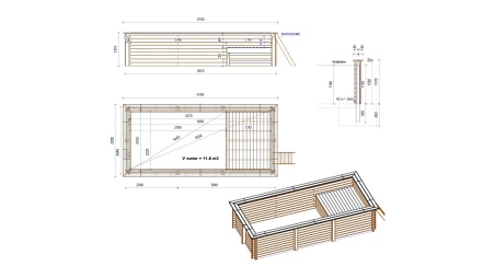 Piscina AQUA 6.1 x 2.85 – H.1.31 m con spiaggia, azzurro chiaro, con supporti fissati al calcestruzzo