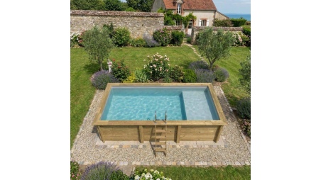 Piscina AQUA 6.1 x 2.85 – H.1.31 m con spiaggia, grigio, con supporti fissati al calcestruzzo