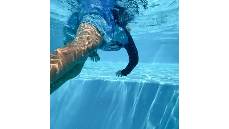 Piscina AQUA 6.1 x 2.85 – H.1.31 m con spiaggia, azzurro chiaro, Su telaio - senza cementazione