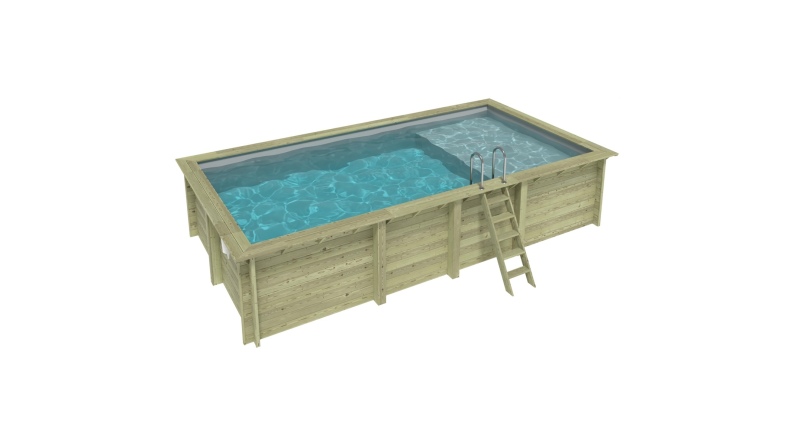 Piscina AQUA 7 x 3.75 – H.1.45 m con spiaggia, grigio, Su telaio - senza cementazione