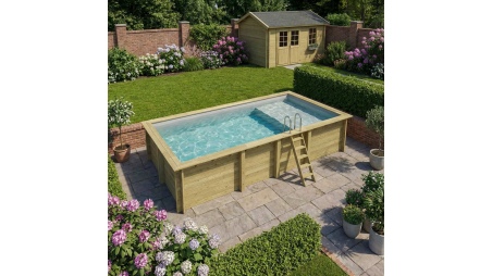 Piscina AQUA 7 x 3.75 – H.1.45 m con spiaggia, grigio, Su telaio - senza cementazione