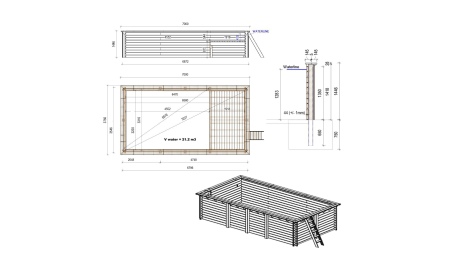 Piscina AQUA 7 x 3.75 – H.1.45 m con spiaggia, grigio, Su telaio - senza cementazione