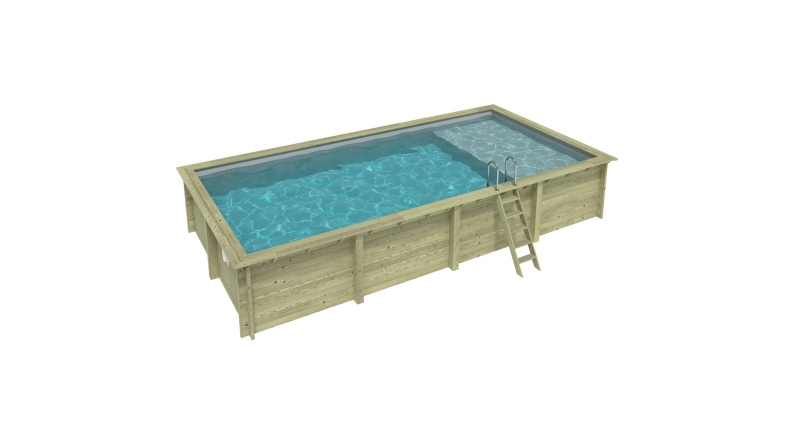 Piscina AQUA 8.5 x 4.35 – H.1.45 m con spiaggia, grigio, con supporti da cementare